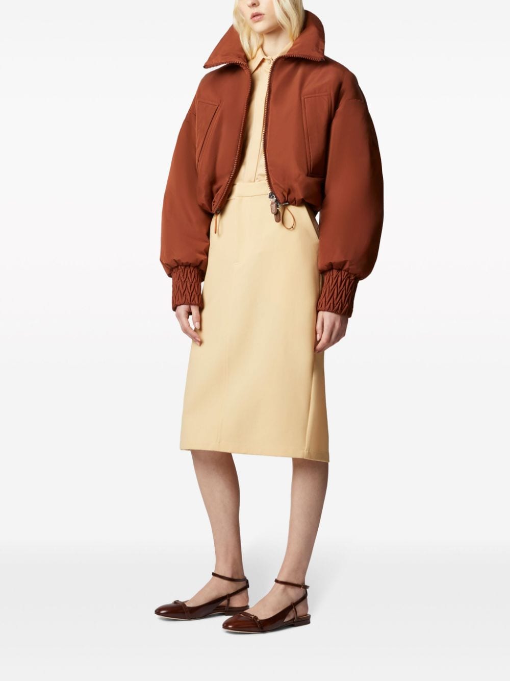 Shop Tod's Cropped Puffer Jacket In Brown