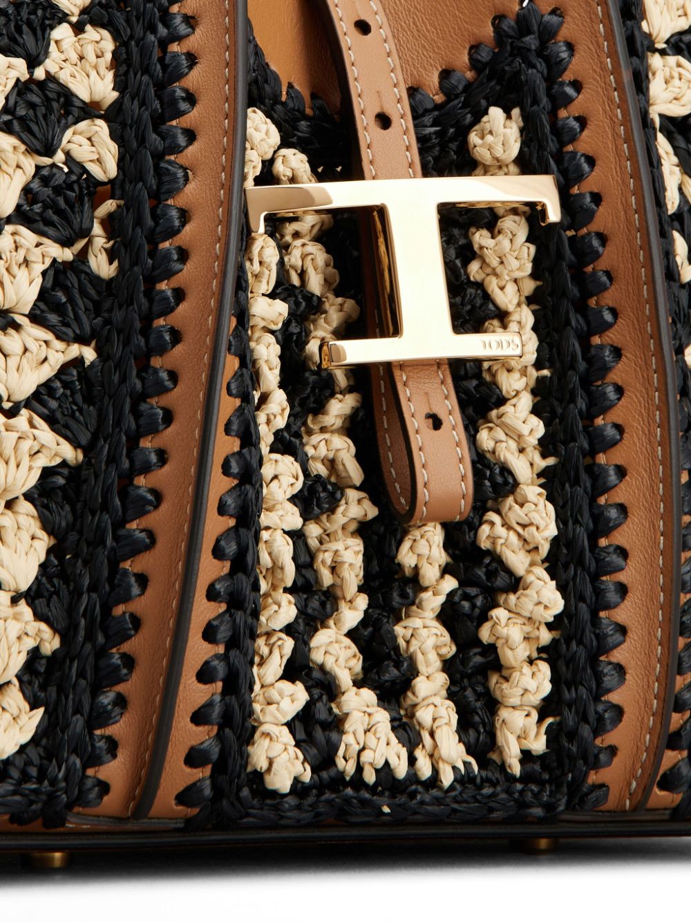 Shop Tod's Mini T Timeless Crochet Tote Bag In Black