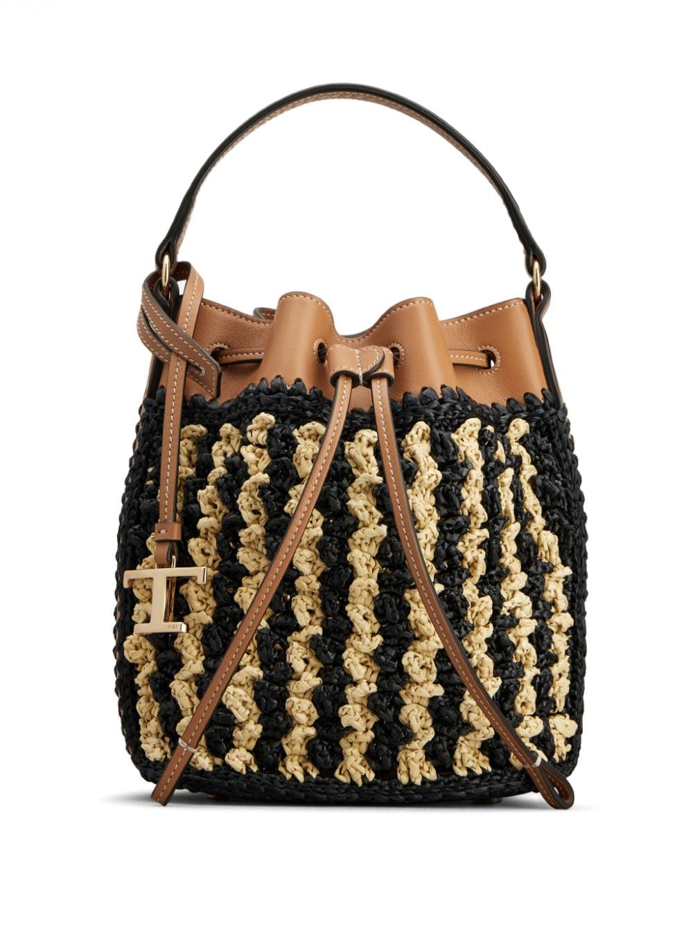 Tod's T Timeless-plaque Crochet Bucket Bag In Neutrals