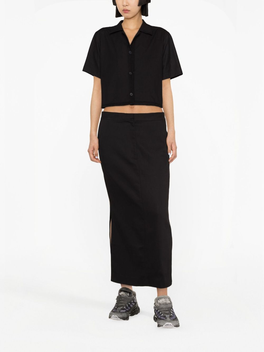 Marine Serre Regenerated Household Linen cropped shirt - Zwart