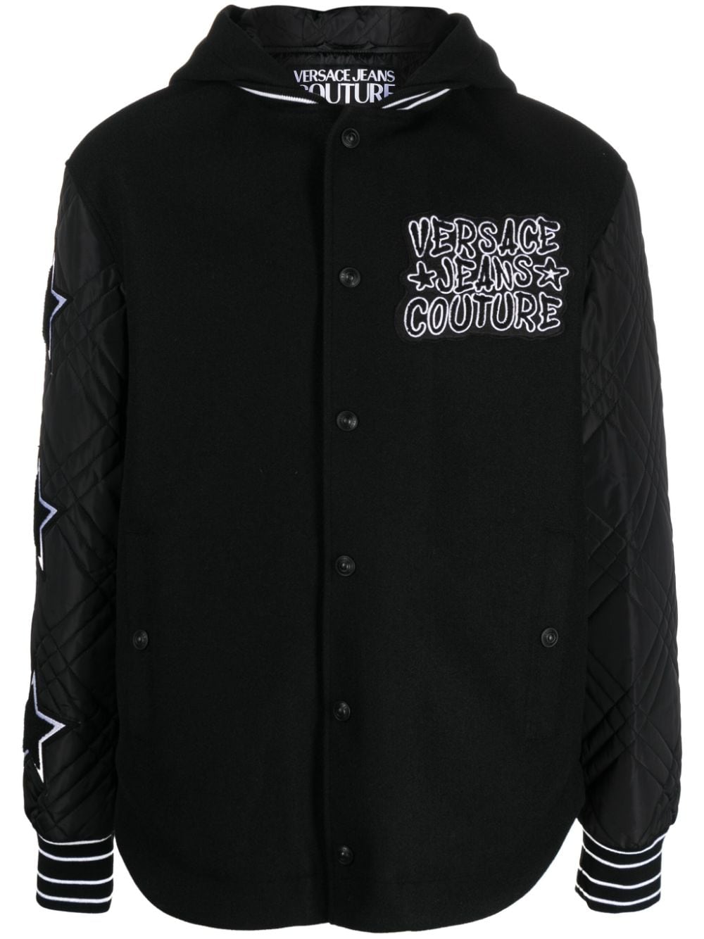Versace Jeans Couture Logo-patch Hooded Bomber Jacket In Black