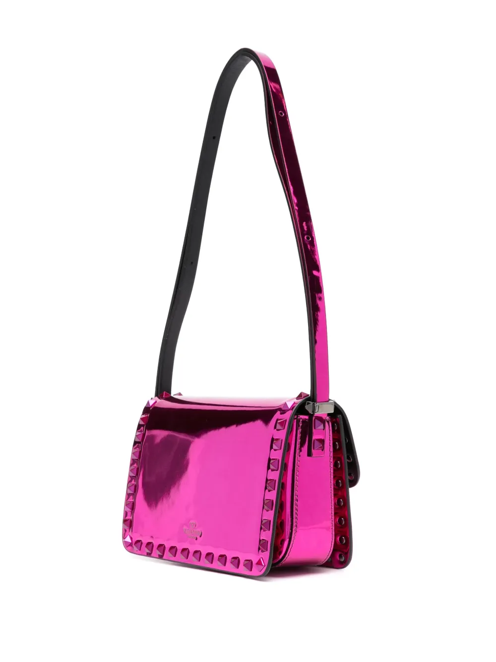 Valentino Rockstud-embellished Patent Leather Shoulder Bag In Pink