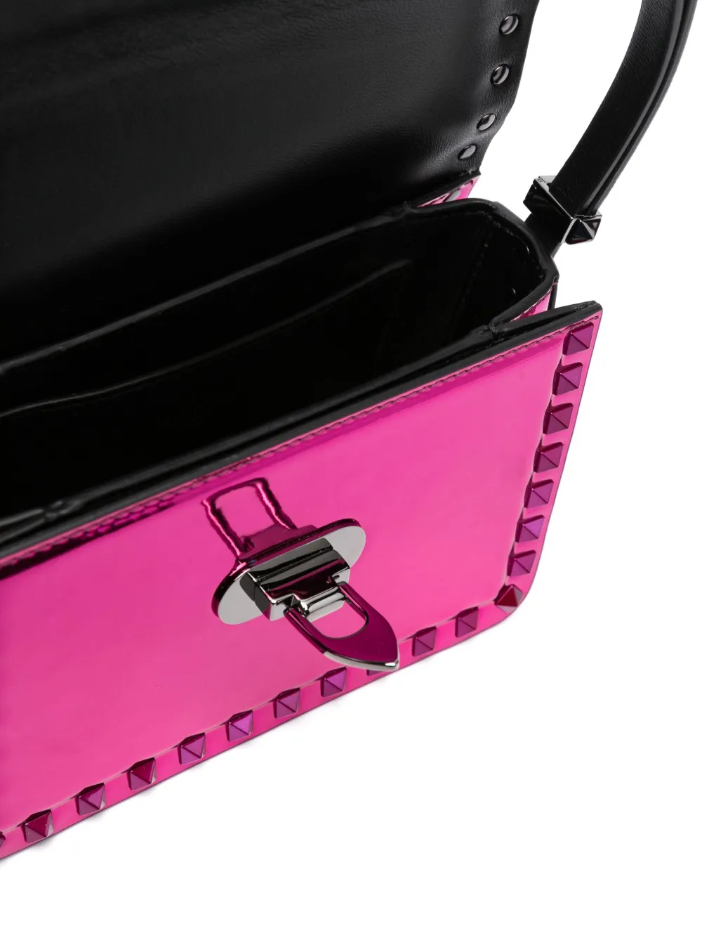 Valentino Rockstud-embellished Patent Leather Shoulder Bag In Pink