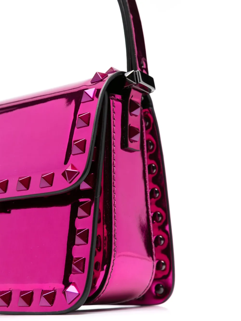 Valentino Rockstud-embellished Patent Leather Shoulder Bag In Pink