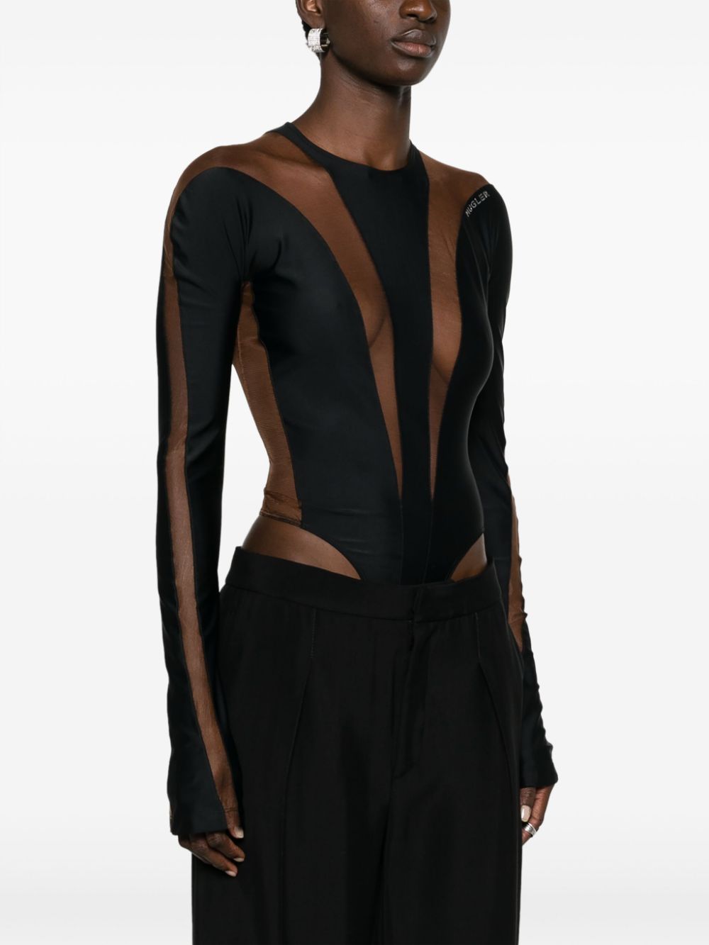 Shop Mugler Illusion Sheer-panelled Bodysuit In Black
