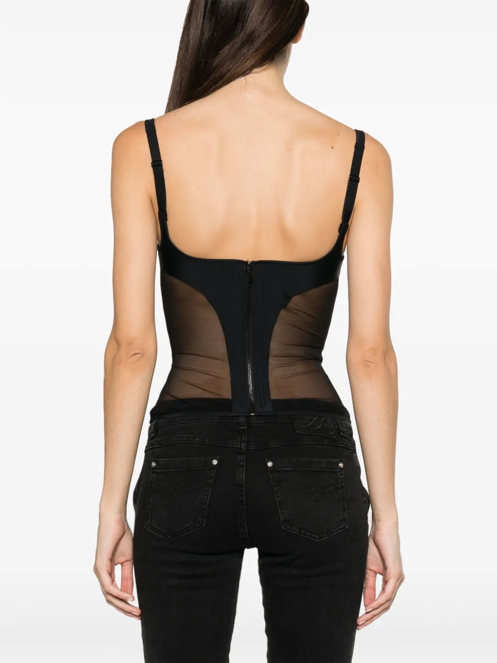 Shop Mugler Illusion Semi-sheer Corset Top In Black