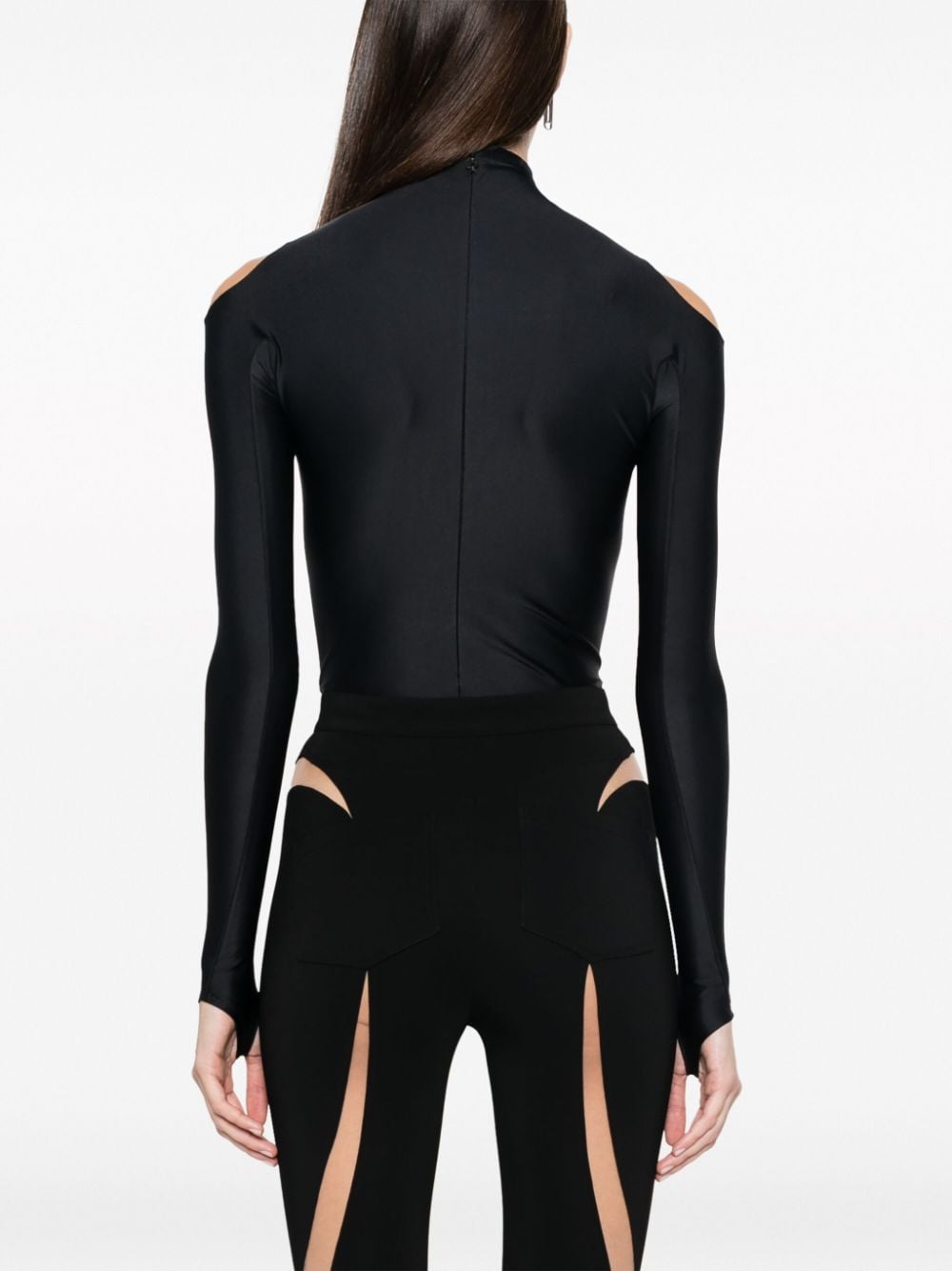Shop Mugler Illusion-neckline Panelled Bodysuit In Black
