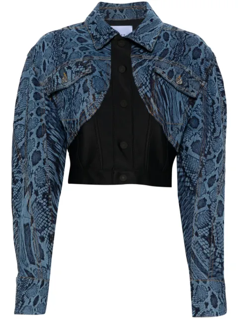 Mugler snake-print panelled denim jacket