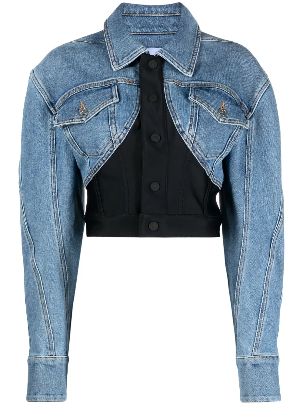 Shop Mugler Cropped Denim Jacket In Blau