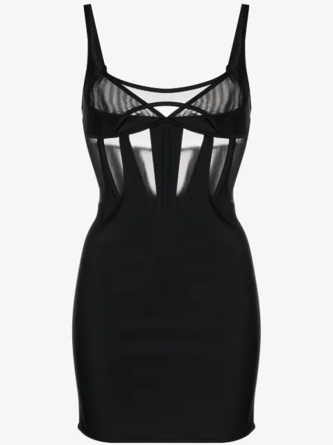 Mugler tulle-panelled jersey corset minidress