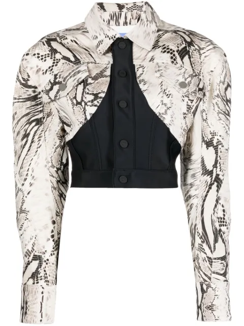 Mugler Snake cropped panelled denim jacket 