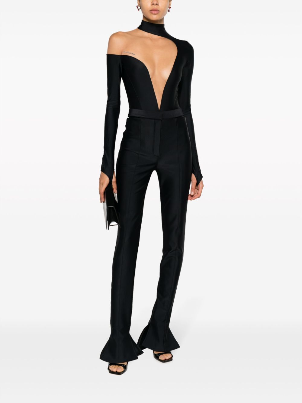 Shop Mugler Illusion Tulle-panelled Jersey Bodysuit In Black