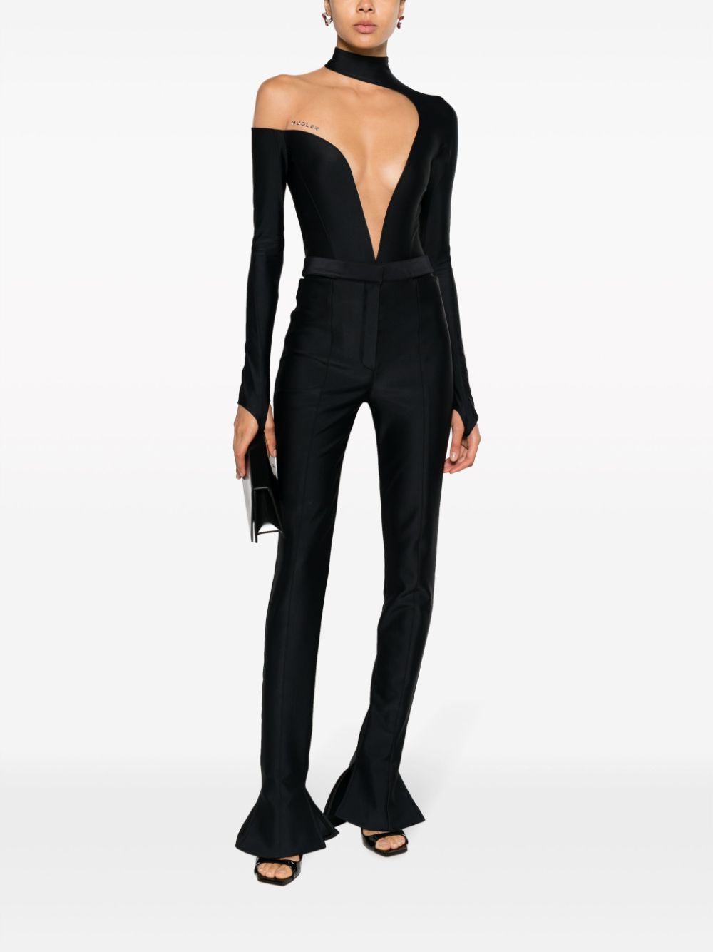 Mugler Asymmetric paneled bodysuit in Black