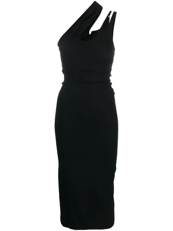 Mugler Asymmetric Midi Dress | Black | FARFETCH Mugler Asymmetric Midi Dress | Black | FARFETCH