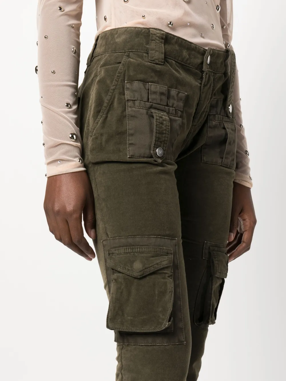 Blumarine Low-rise Skinny Cargo Trousers In Green