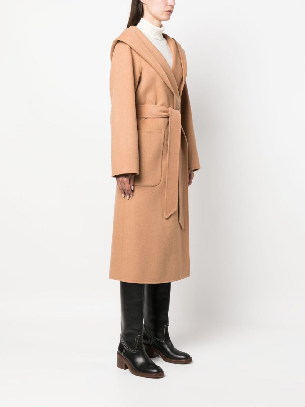 Shop Ivy & Oak V-neck Belted Wool Coat In Brown