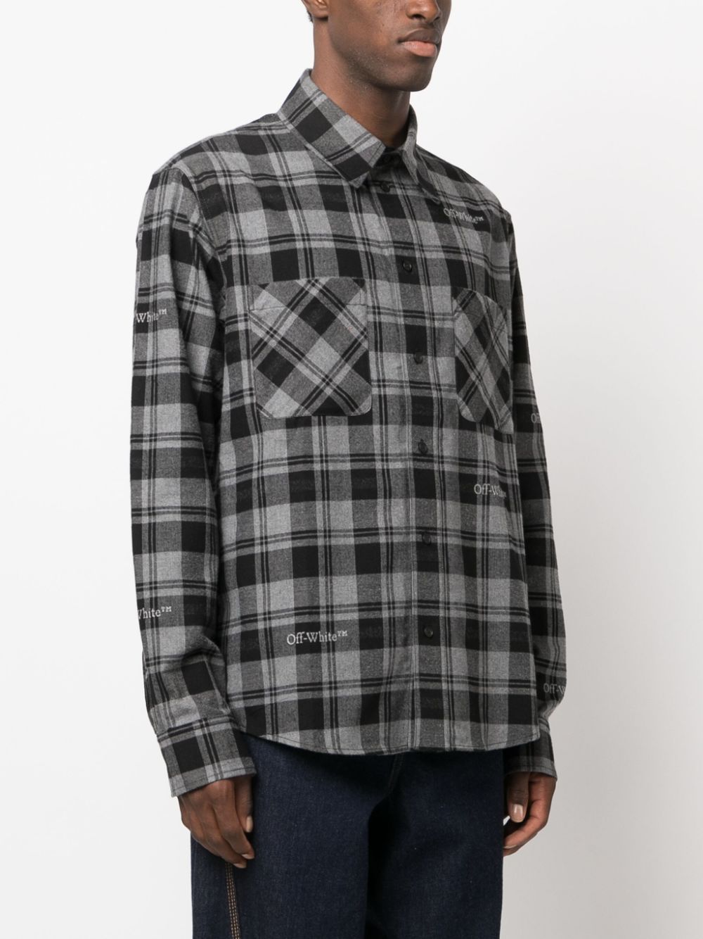 Off-White logo-embroidered checked cotton shirt Men