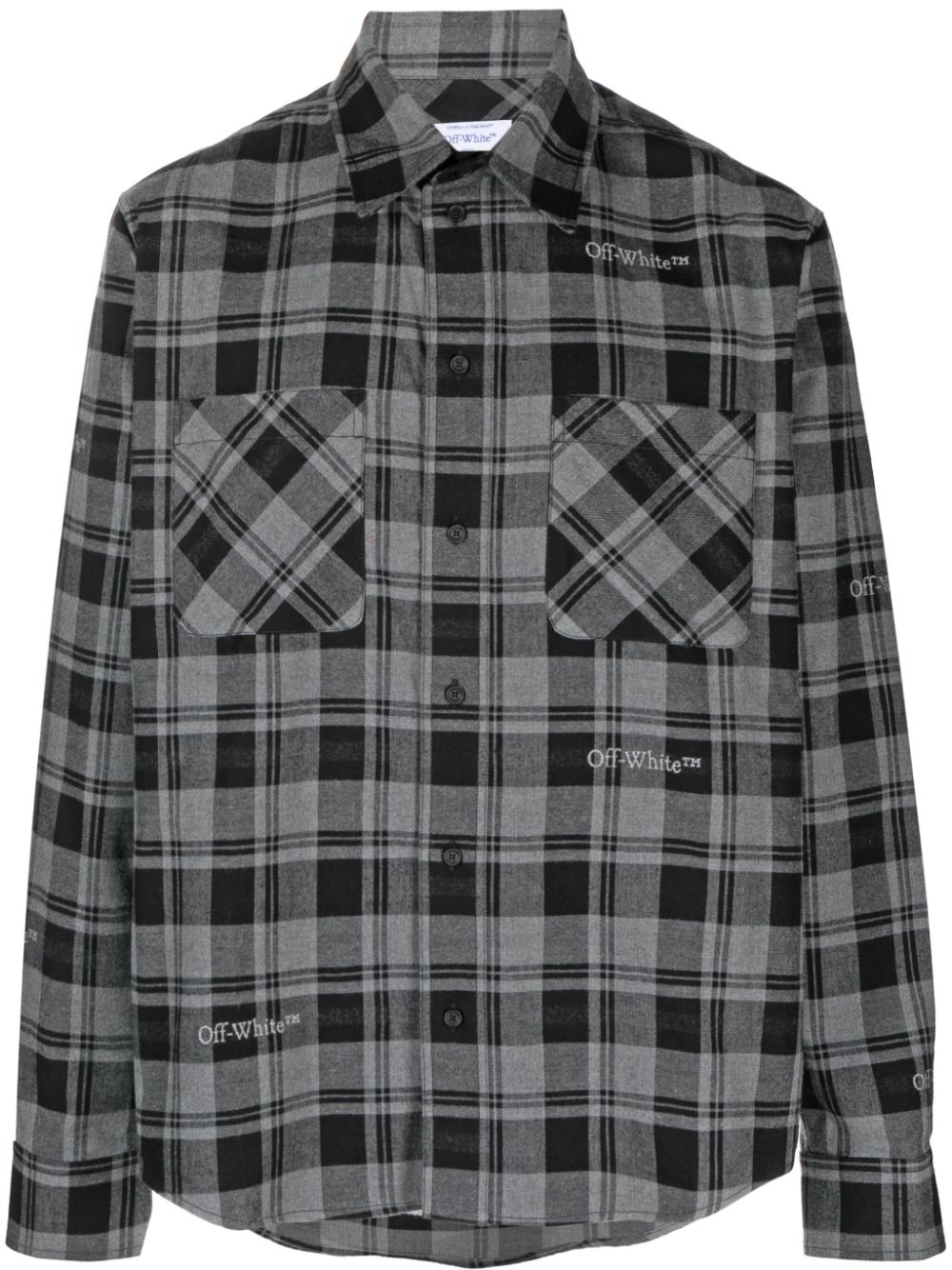 Off-White logo-embroidered checked cotton shirt - Grey