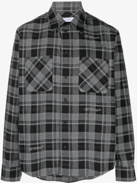 Off-White camisa con logo bordado y cuadros estampados