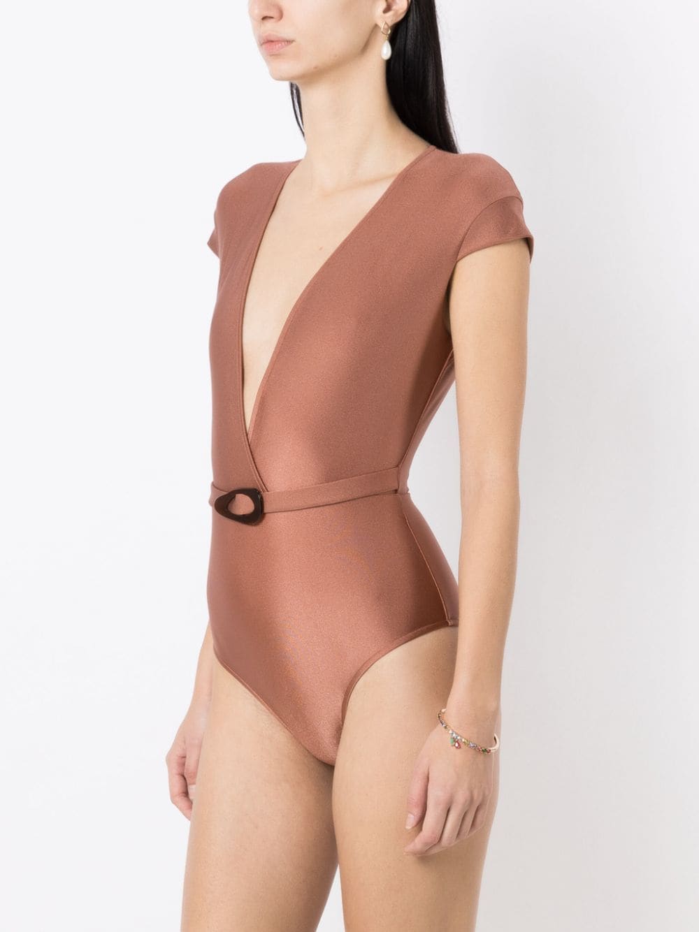 Shop Adriana Degreas Belted V-neck One-piece In Pink