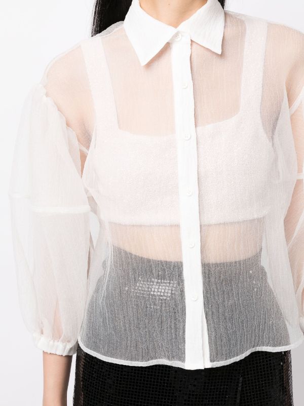 Organza Lace Sheer Crop Top - White