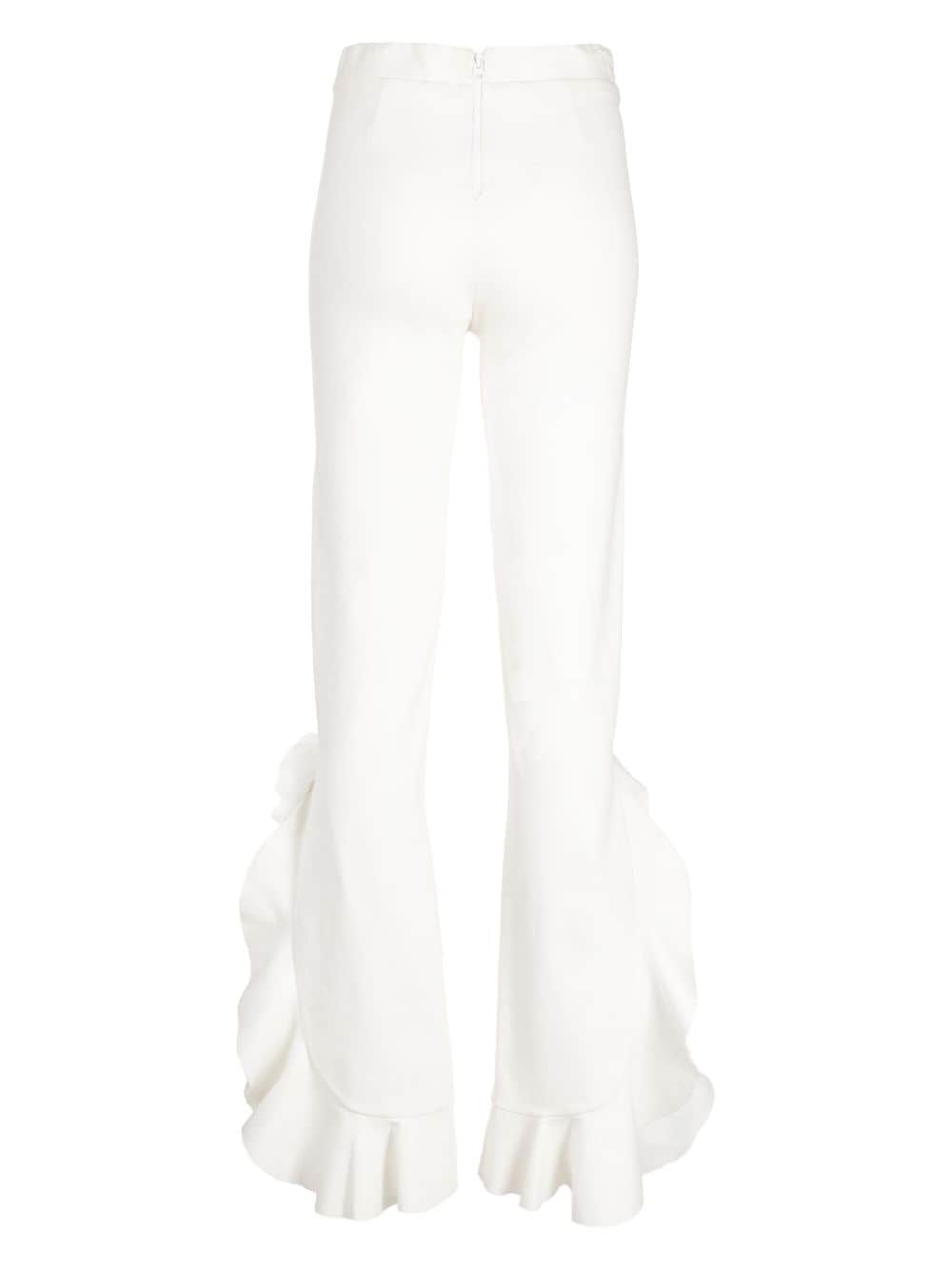 Shop Cynthia Rowley Frilled-hem Zipped Flared Trousers In White