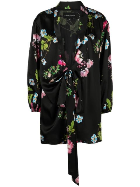 floral-print silk wrap dress