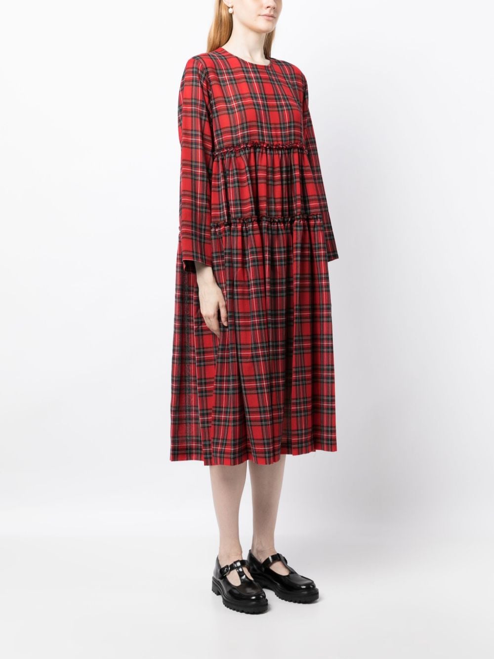 Shop Comme Des Garçons Tao Check-print Knitted Midi Dress In Red