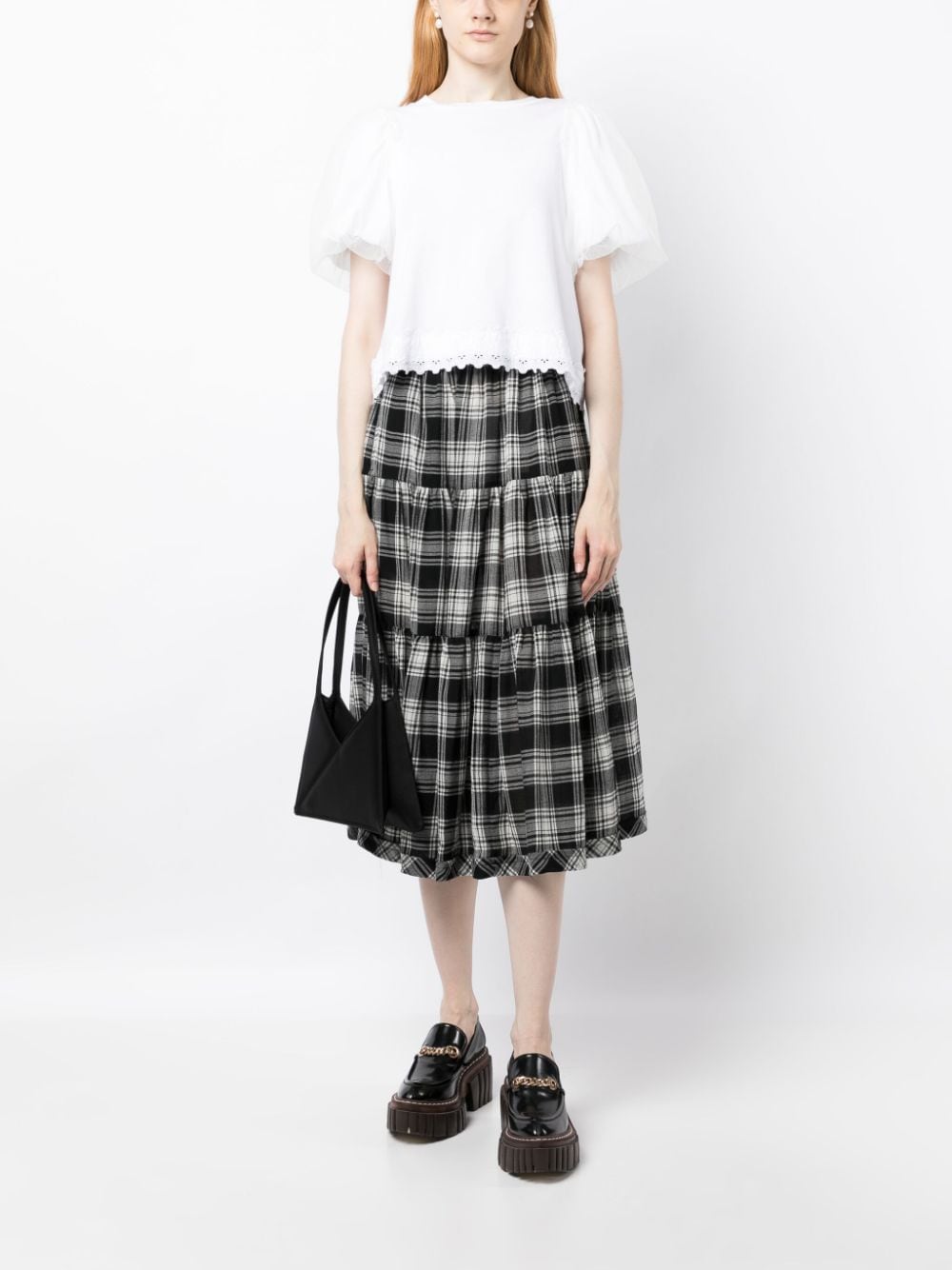 Shop Comme Des Garçons Tao Check-print Knitted Midi Skirt In Black