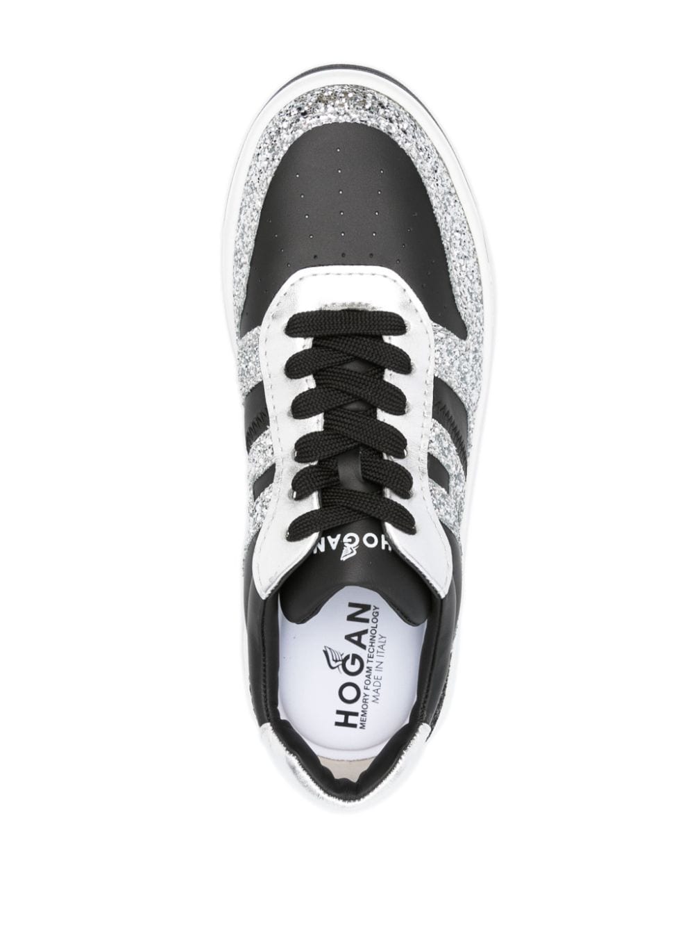 Shop Hogan H630 Glitter-detail Leather Sneakers In Schwarz