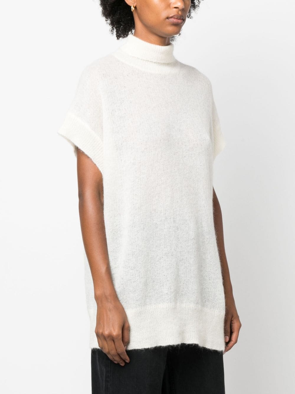 Shop Fabiana Filippi Brushed-knit Turtleneck T-shirt In White