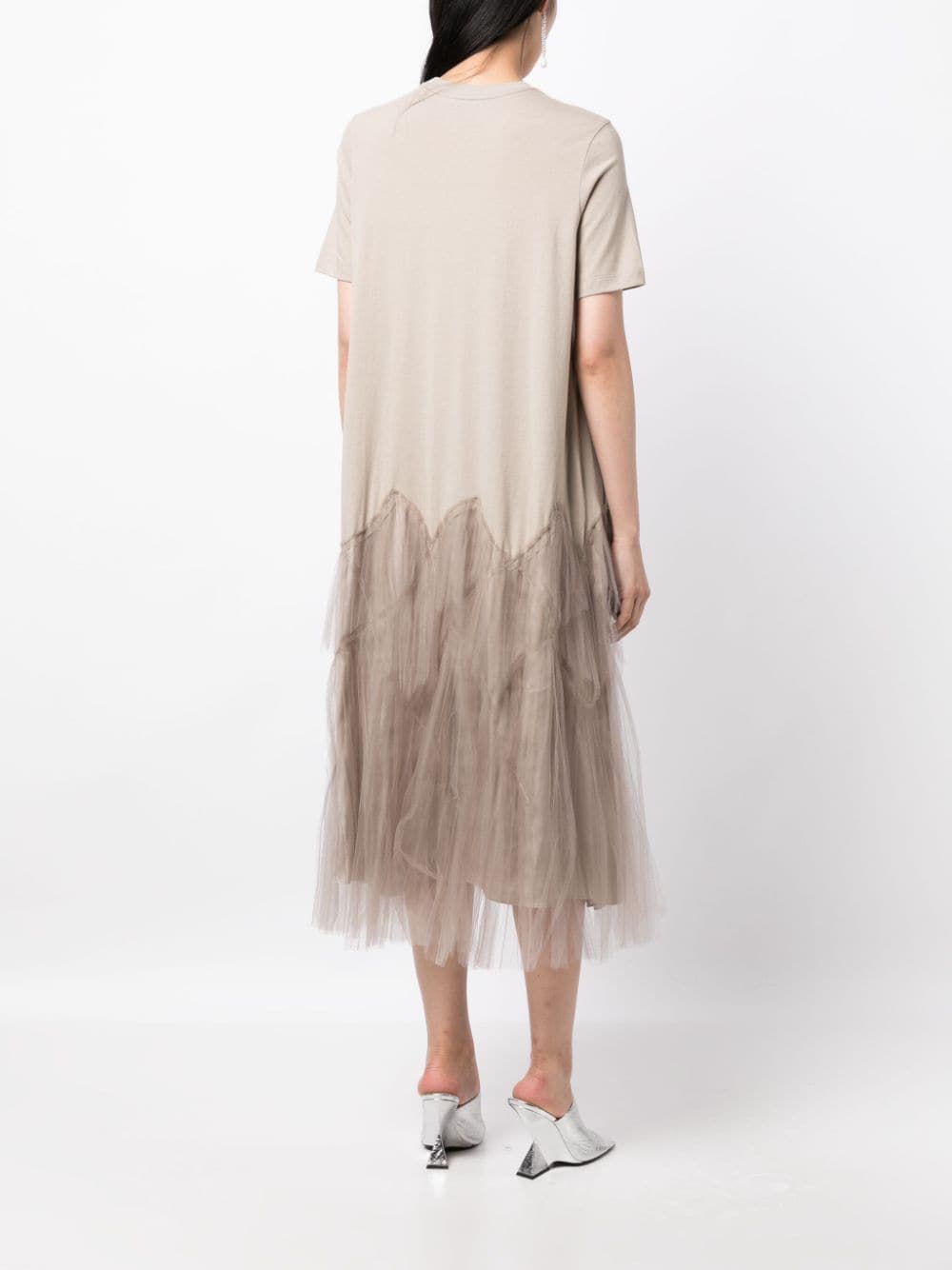 Shop Jnby Tulle-panel Cotton Midi Dress In Neutrals