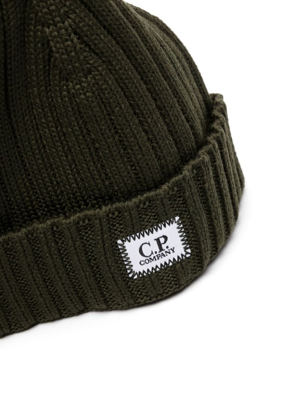 Shop C.p. Company Logo-patch Ribbed Wool Beanie In Green