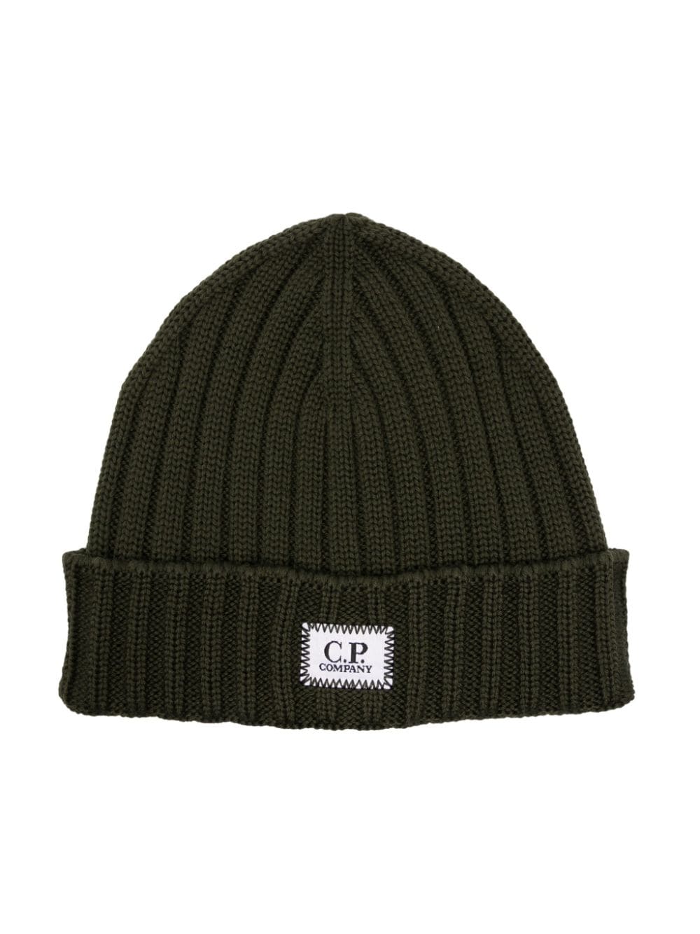 C.p. Company Logo-patch Ribbed Wool Beanie In Green