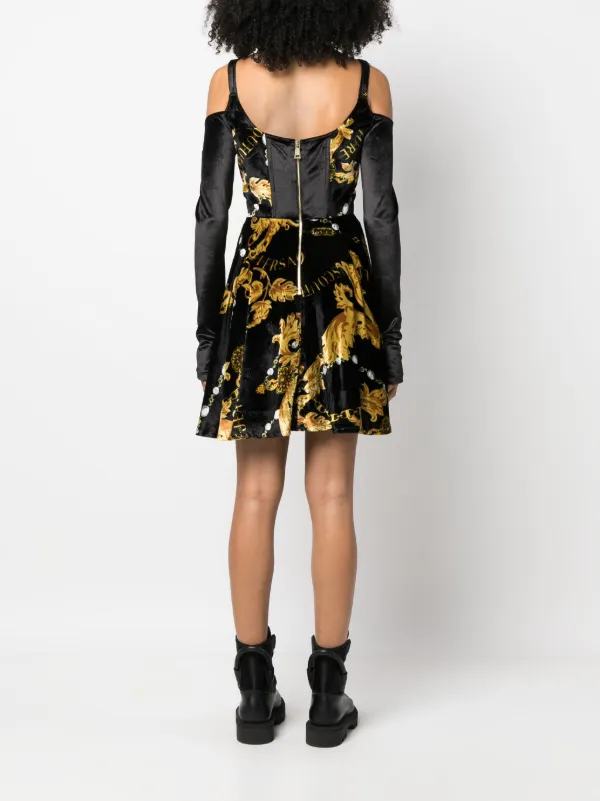 slim fit dress slacks VERSACE BLACK BONDAGE DRESS W GOLD HARDWARE 1992