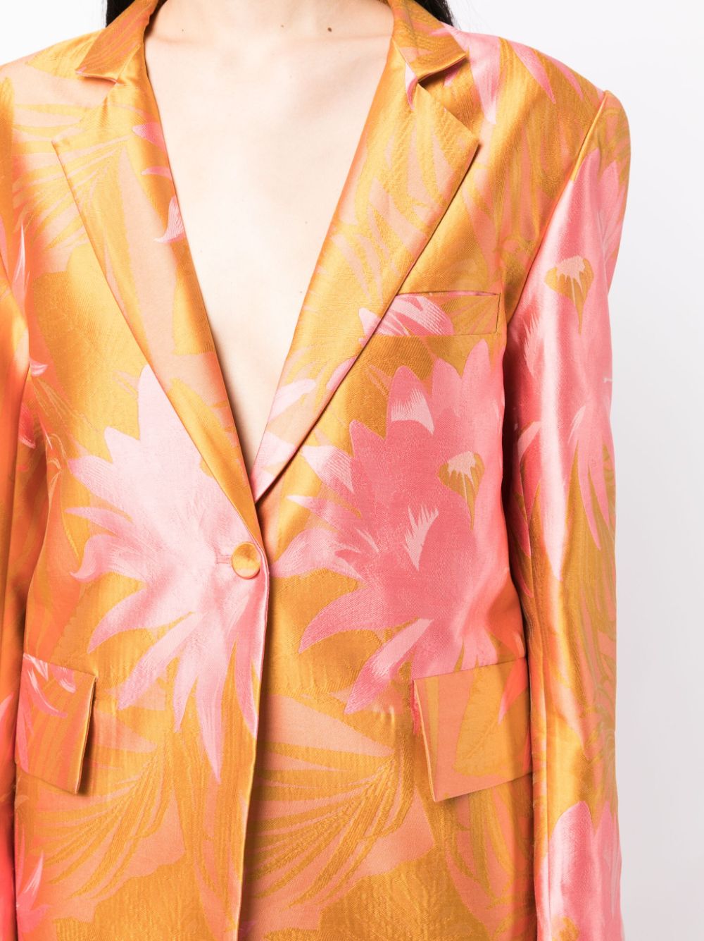 Shop Cynthia Rowley Floral-jacquard Single-breasted Blazer In Orange
