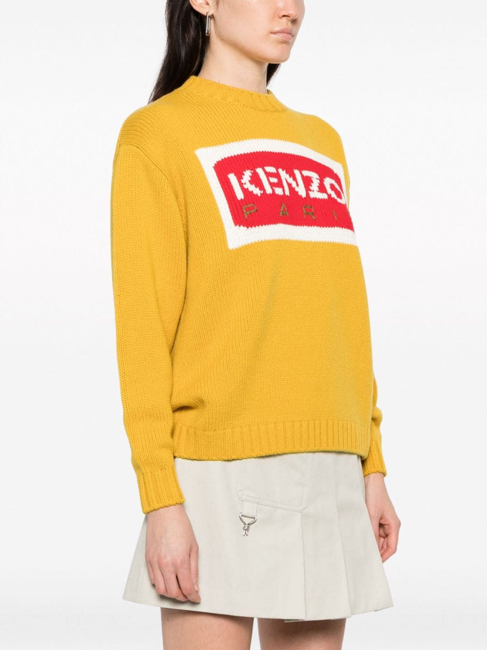 Shop Kenzo Intarsia-knit Logo Jumper In Yellow