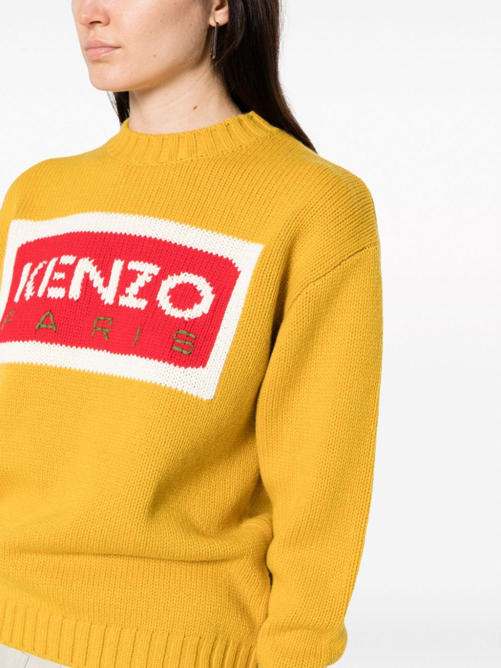 Shop Kenzo Intarsia-knit Logo Jumper In Yellow