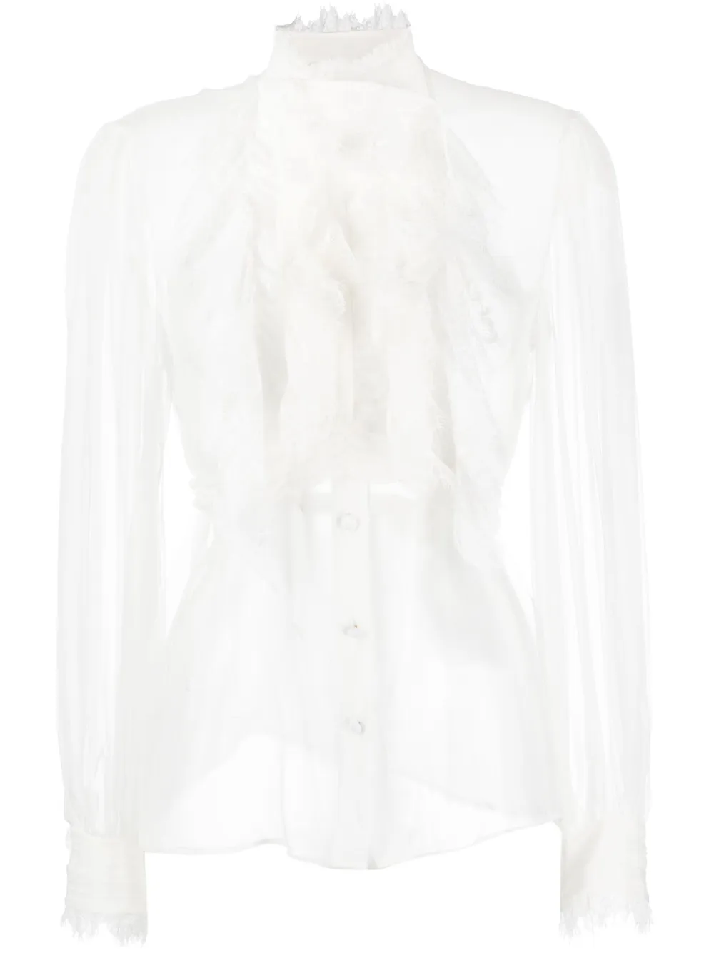 Alberta Ferretti Ruffled-detail Silk Blouse In White