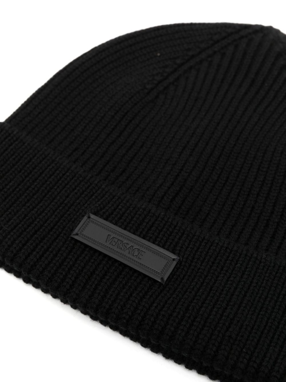 Shop Versace Logo-patch Wool Beanie In Black