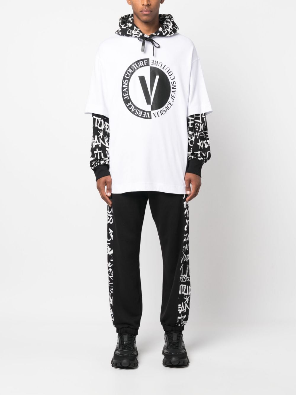 Versace Jeans Couture logo-print panelled hoodie - Wit