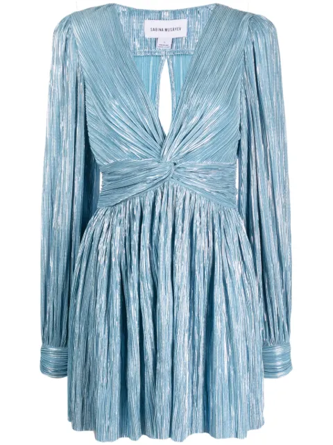 Sabina Musayev V-neck puff-sleeve pleated minidress
