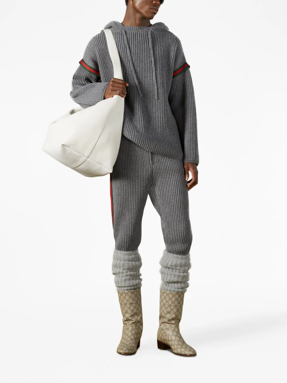 Gucci Ribgebreide hoodie - Grijs