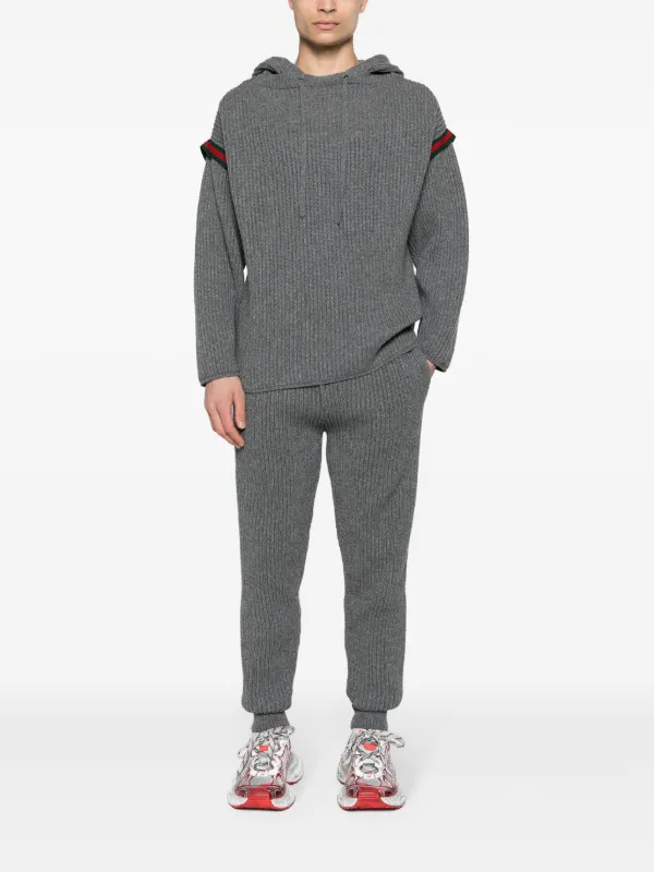 Gucci Web-stripe Ribbed Hoodie | Grey | FARFETCH