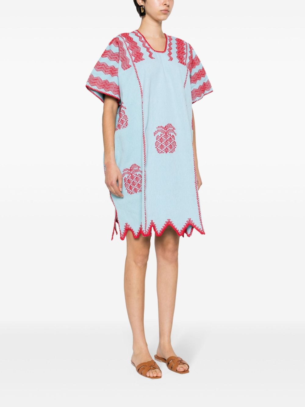 Shop Pippa Holt Three Panel Pineapple-embroidered Kaftan In Blue