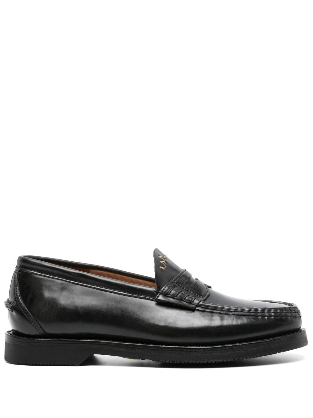 Shop Visvim Fabro-folk Leather Loafers In Black