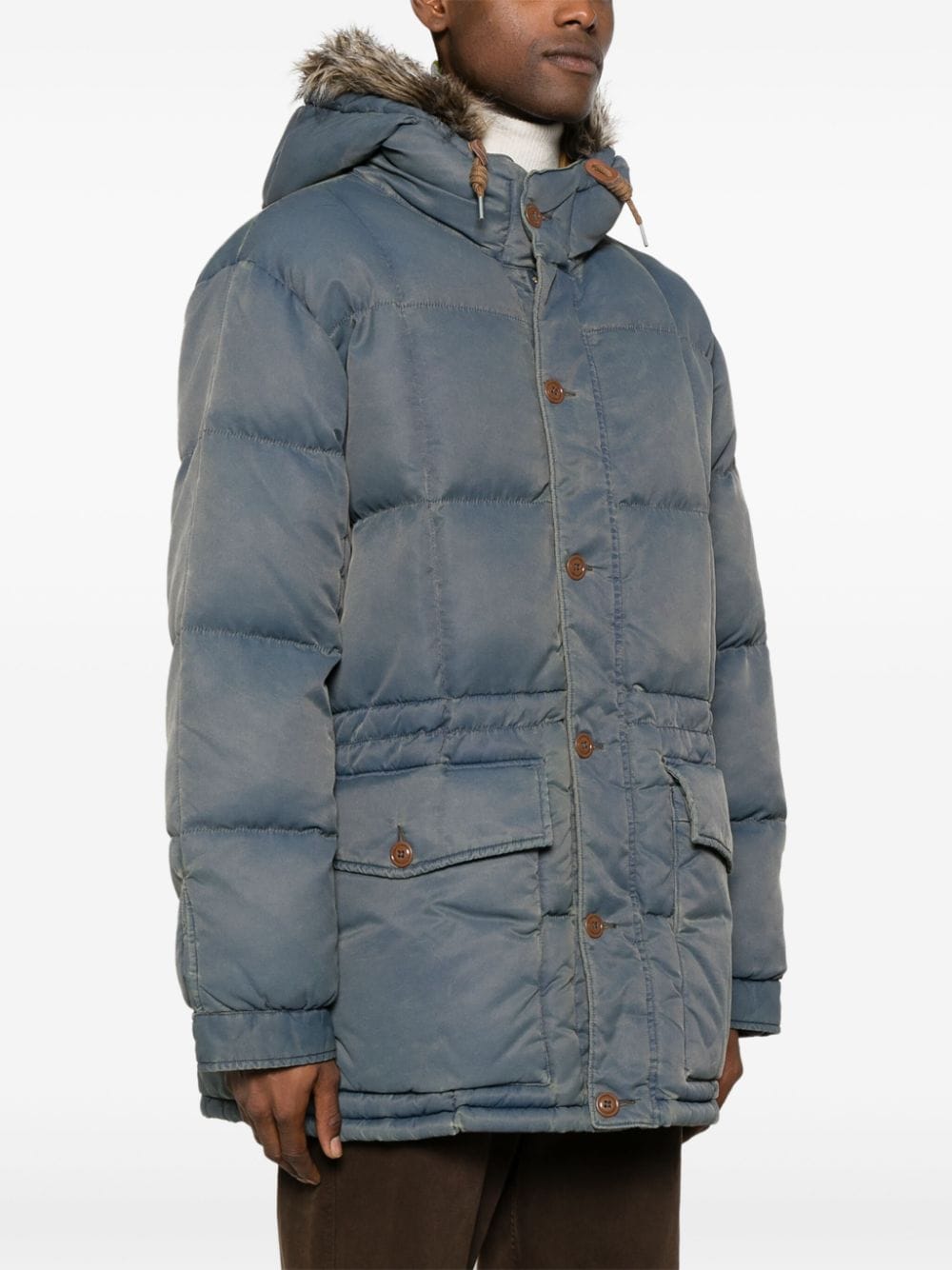 Shop Ralph Lauren Rrl Arden Quilted Hooded Coat In Blue