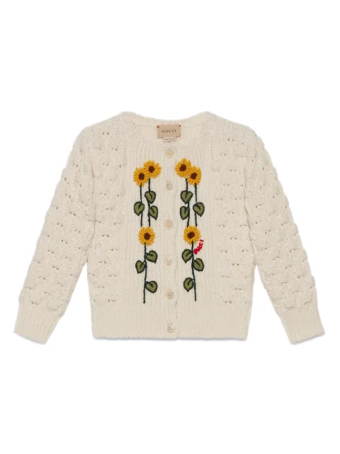 Gucci Kids floral-embroidery wool cardigan