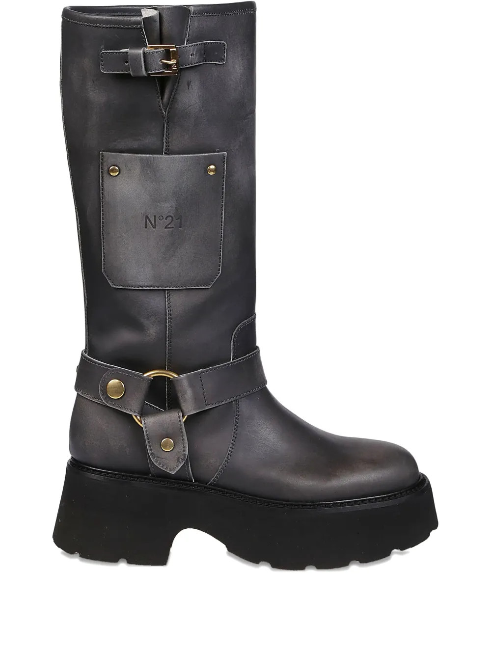 Nº21 60 mm laarzen met plateauzool en gespbandje Zwart