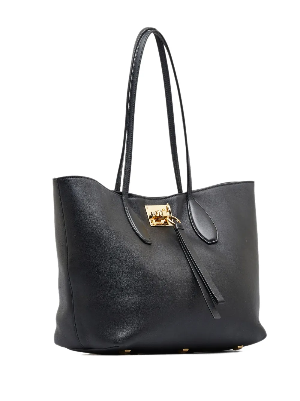Pre-owned Ferragamo Gancini Leather Tote Bag In Black